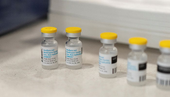 Vials of the JYNNEOS smallpox and monkeypox vaccine are placed on a table during a clinic offered by the Pima County Department of Public Health at Abrams Public Health Centre in Tucson, Arizona, US, August 20, 2022. — Reuters