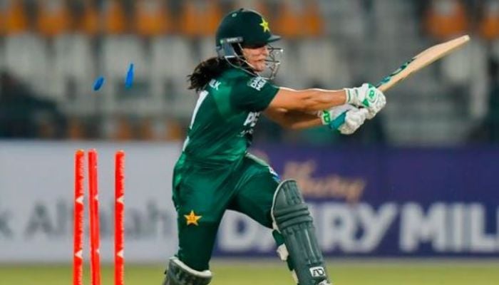 Bails flying off as a Pakistani women batter is dismissed by a South African bowler on September 16, 2024 during the first T20I at the Multan Cricket Stadium. — Instagram/@therealpcb