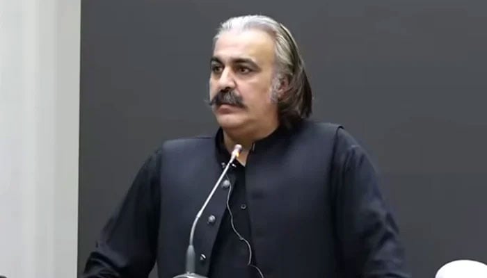 Khyber Pakhtunkhwa Chief Minister Ali Amin Gandapur addresses an event on September 5, 2024. — Facebook/@AliAminKhanGandapurPTI