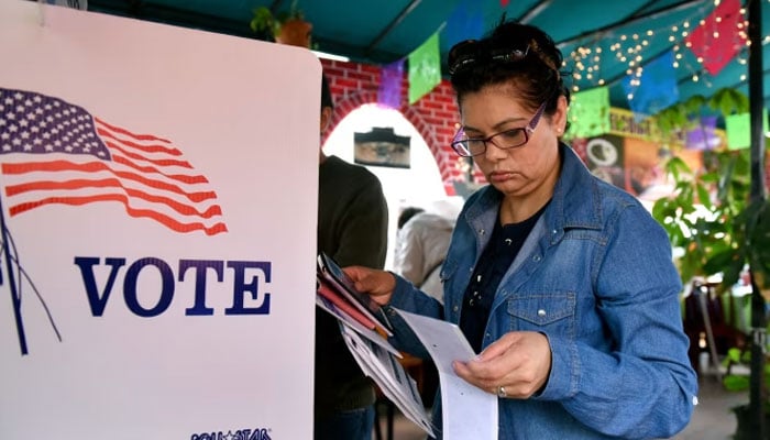 A representational image of a voter standing at a polling booth during US elections. — AFP/File