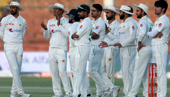 Pakistans players during a Test match against England at the National Stadium in Karachi. — Reuters/File