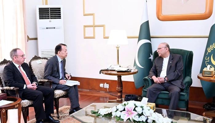 President Asif Ali Zardari (right) meets ADB President Masatsugu Asakawa. — APP