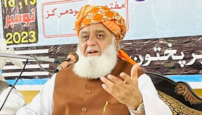 JUI-F chief Maulana Fazlur Rehman addressing a gathering in an undated picture. — Facebook/@juipakofficial/File