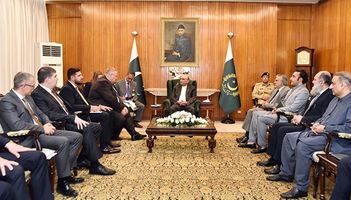 President Asif Ali Zardari (centre) in a meeting with Deputy Prime Minister of Russian Federation Alexei Overchuk (centre-left) at Aiwan-e-Sadr on September 19, 2024. — PID