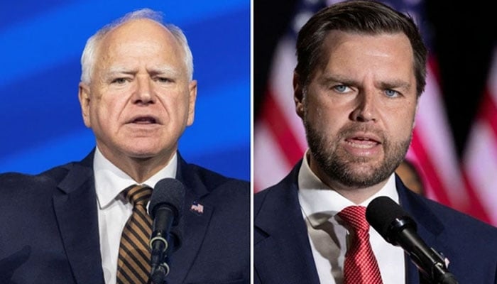 Democrat Tim Walz and Republican JD Vance speak at different political gatherings. — Reuters/File