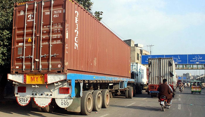 Containers parked at Ravi Road ahead of the Pakistan Tehreek-e-Insaf public gathering in Lahore in this picture taken on September 20, 2024. — PPI