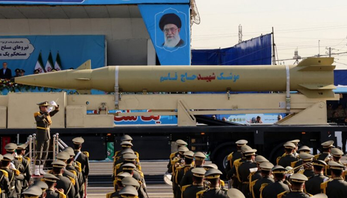 Iranian President Masoud Pezeshkian looks on as Iran displays a missile at a military parade in Tehran amid Western allegations on September 21, 2024. — AFP