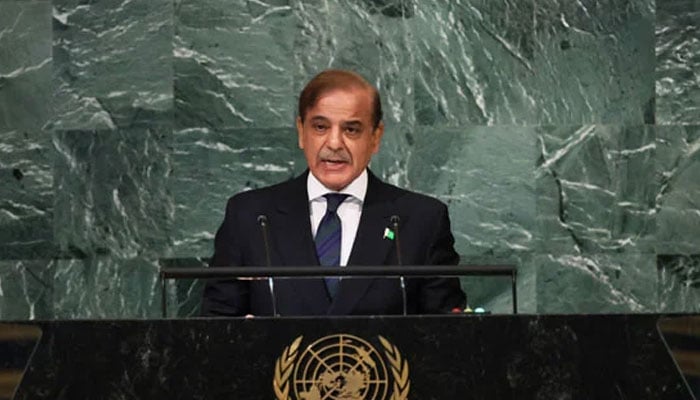 Prime Minister Shehbaz Sharif addressing the United Nations General Assembly. — AFP/File