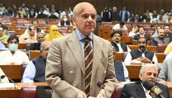 Prime Minister Shehbaz Sharif addressing National Assembly in an undated picture. — X/NAofPakistan