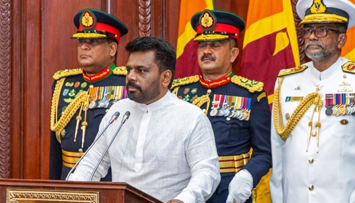 Sri Lankas new President Anura Kumara Dissanayaka attending his swearing-in ceremony, in Colombo, Sri Lanka on September 23, 2024. — AFP