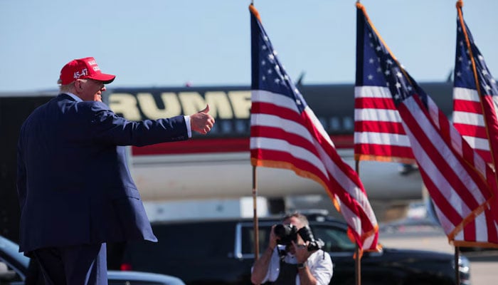 Republican presidential nominee and former US President Donald Trump gestures at a campaign rally in Wilmington, North Carolina, US, September 21, 2024. — Reuters