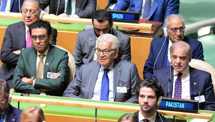 Prime Minister Shehbaz Sharif (right) attends the opening session of the 79th United Nations General Assembly in New York on September 24, 2024. — PID/File