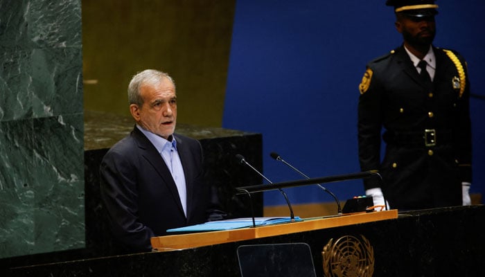 Iran’s President Masoud Pezeshkian addresses the 79th United Nations General Assembly at UN headquarters in New York, US, September 24, 2024. —Reuters