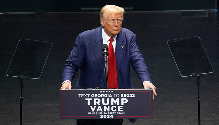 Republican presidential nominee and former US President Donald Trump makes a campaign speech at the Johnny Mercer Theatre Civic Centre in Savannah, Georgia, US, September 24, 2024. — Reuters