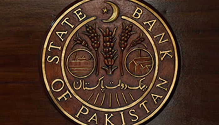 The logo of the State Bank of Pakistan (SBP) is pictured on a reception desk at the head office in Karachi, Pakistan July 16, 2019. — Reuters