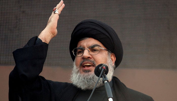 Lebanon’s Hezbollah leader Sayyed Hassan Nasrallah addresses his supporters during a religious procession to mark Ashura in Beiruts suburbs November 14, 2013. — Reuters