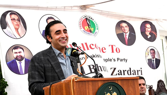 PPP Chairman Bilawal Bhutto Zardari addresses the Peoples Lawyers Forum event in Quetta on September 30, 2024. — X/@MediaCellPPP