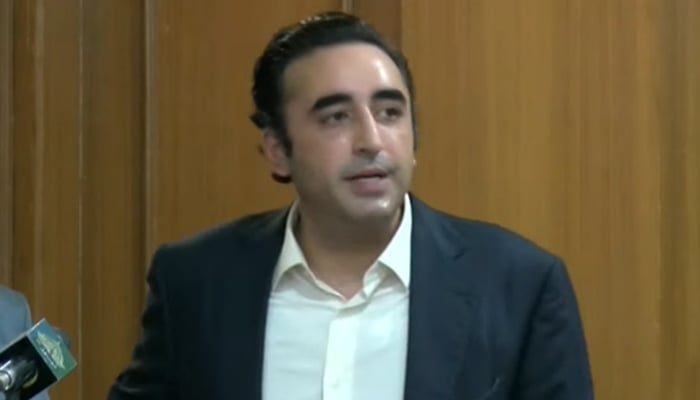 PPP Chairman Bilawal Bhutto-Zardari speaking in Quetta on October, 1, 2024. — Screengrab/Geo News