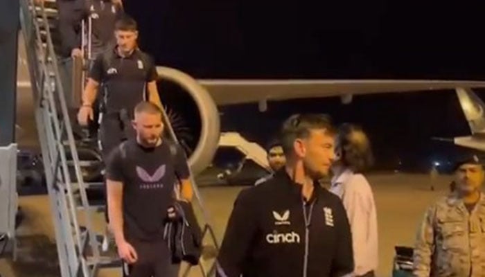 Members of England Test squad for Pakistan series get off an aircraft after touching down in Multan on October 2, 2024. — Reporter