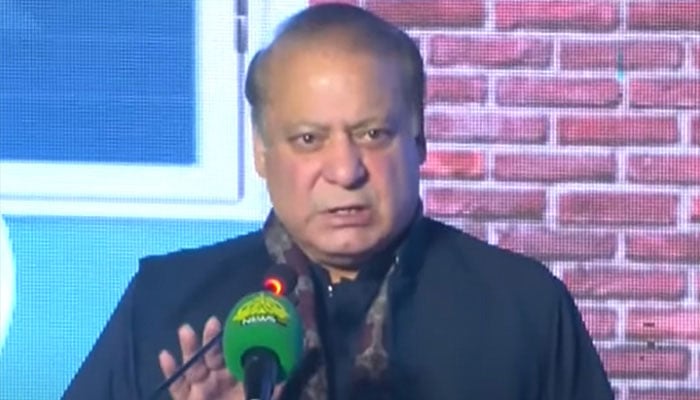 Pakistan Muslim League-Nawaz (PML-N) Chairman Nawaz Sharif addressing a ceremony in Lahore, October 2, 2024. — Screengrab/ Geo News