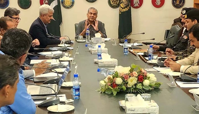 Interior Minister Mohsin Naqvi chairs the meeting to review preparations ahead of Shanghai Cooperation Organisations Council of Heads of Government summit in Islamabad on October 2, 2024. — PID