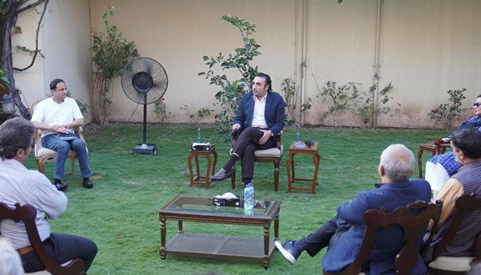 PPP Chairman Bilawal Bhutto-Zardari speaking to journalists in an informal conversation, October 2, 2024. — X/ @MediaCellPPP