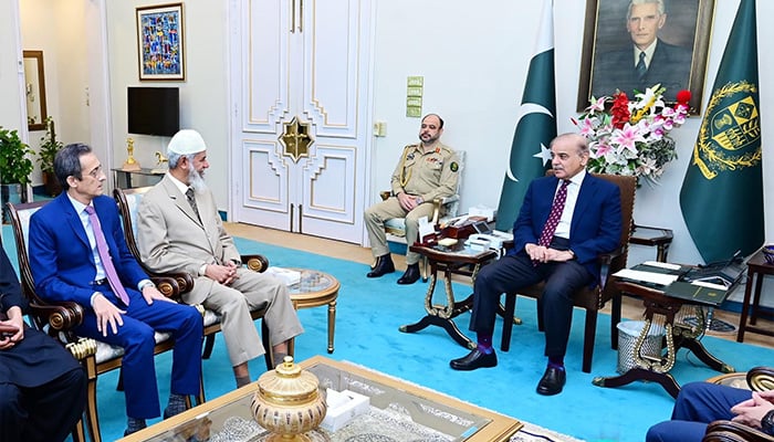 Islamic scholar Dr Zakir Naik calls on PM Shehbaz Sharif in Islamabad on October 2, 2024. — PID