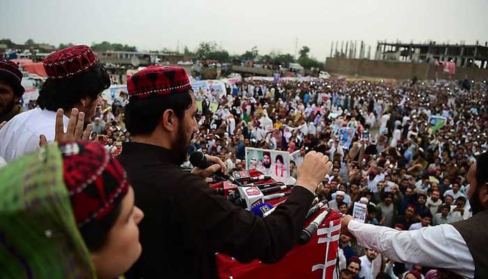 Demonstrators of Pashtun Tahafuz Movement gather at a public rally in Peshawar in an undated image. — AFP