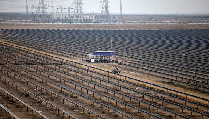 A general view of installed solar panels at the Khavda Renewable Energy Park of Adani Green Energy Ltd (AGEL), in Khavda, India, April 12, 2024.