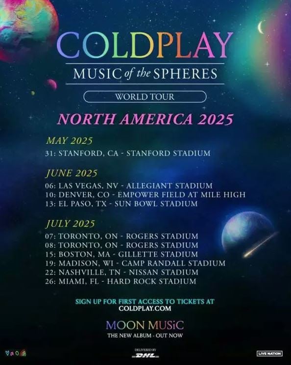 Coldplay schedules 10 new concerts in North America for 2025 music tour