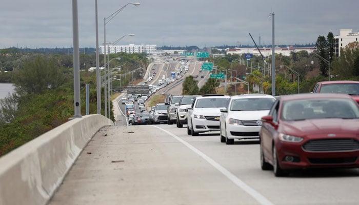 Heavy traffic begins to back up on Interstate 275 South as residents evacuate St. Petersburg, Florida, ahead of Hurricane Milton, October 7. — Reuters