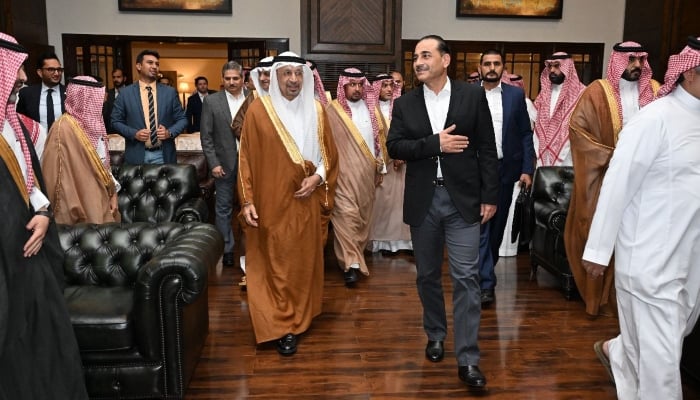 Saudi Minister of Investment Khalid Bin Abdulaziz Al Falih (left centre) and Chief of Army Staff (COAS) General Syed Asim Munir (right centre) in Rawalpindi on October 10, 2024. —ISPR