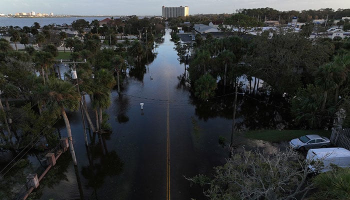 A drone view shows a flooded street after Hurricane Milton made landfall in South Daytona, Florida, US, October 11, 2024. — Reuters