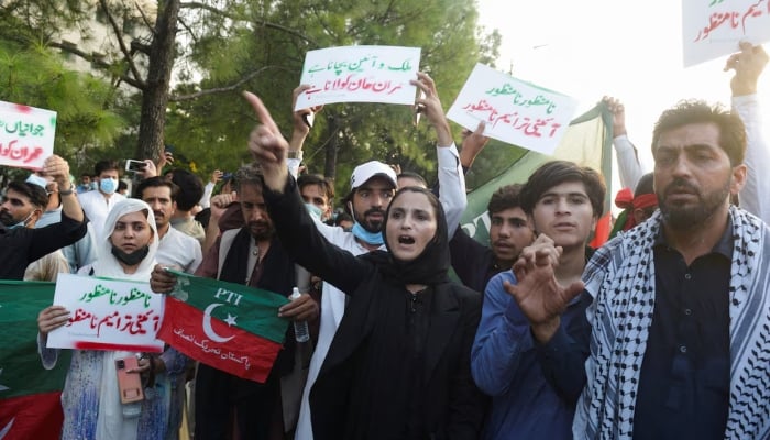 Supporters of the Pakistan Tehreek-e-Insaf gather for an anti-government rally in Islamabad on October 4, 2024. —Reuters