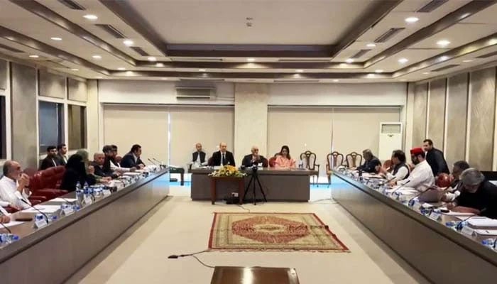 Members of political parties and federal ministers attend the fifth in-camera session of the Special Committee of Parliament in this still taken from a video on October 11, 2024. — Geo News/YouTube