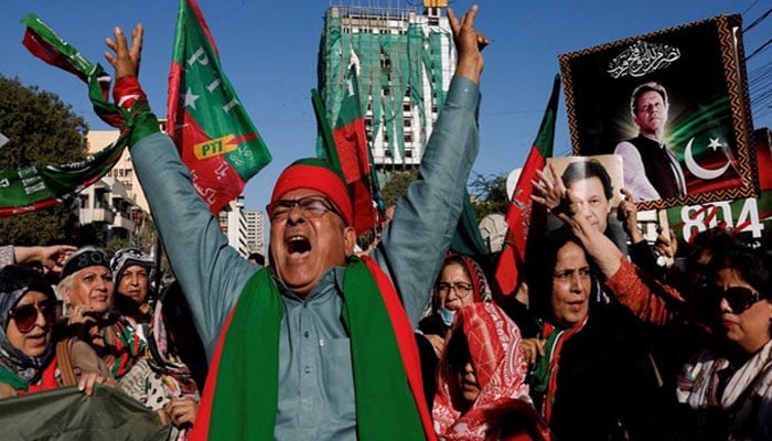 A representative image showing PTI workers and activists raising slogans during a protest rally. – Reuters/Archive