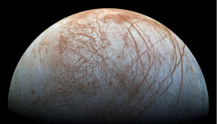 A view of Jupiters moon Europa created from images taken by Nasas Galileo spacecraft in the late 1990s. — Reuters/File