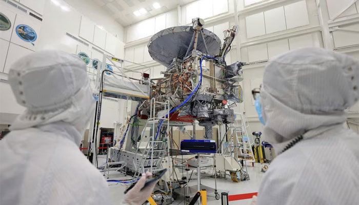 The Europa Clipper spacecraft is seen being built and tested at Jet Propulsion Laboratory during a media tour, in Pasadena, California, US on April 11, 2024. — Reuters