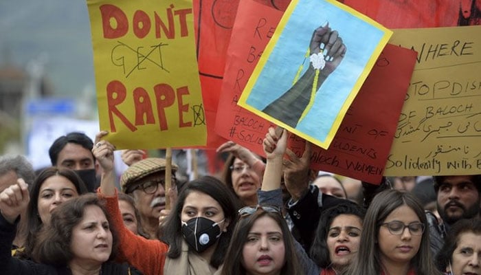 Activists shout slogans during a rally to mark International Womens Day in Islamabad on March 8, 2020. — AFP