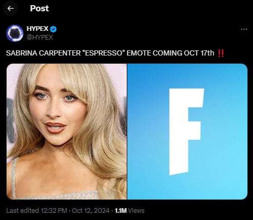 Sabrina Carpenter to serve ‘Espresso’ shot in Fortnite