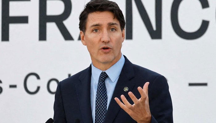 Canadas Prime Minister Justin Trudeau delivers a speech during the closing session of the 19th Summit of the Francophonie at the Grand Palais in Paris, on October 5, 2024.