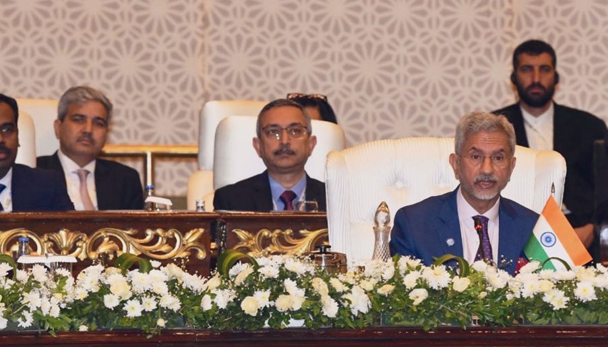 Indian FM Subrahmanyam Jaishankar speaks at the SCO summit being held at the Jinnah Convention Centre in Islamabad on October 16, 2024. — X/@DrSJaishankar