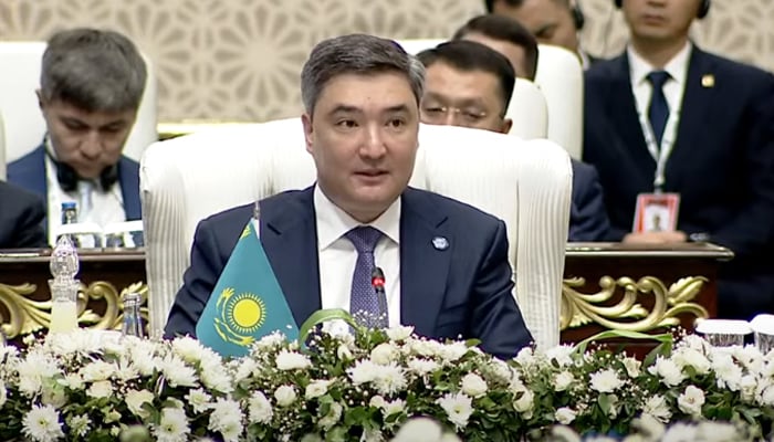 Kazakhstan’s Prime Minister Olzhas Bektenov addressing the SCO summit in Islamabad, on October 16, 2024. — Screengrab/GeoNews