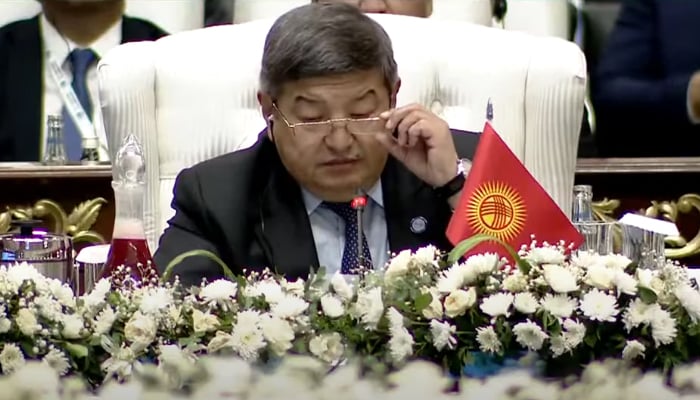 Kyrgyzstan’s Ministers Cabinet Chairman Zhaparov Akylbek addressing the SCO summit in Islamabad, on October 16, 2024. — Screengrab/GeoNews