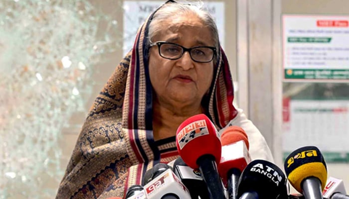 Bangladeshs former prime minister Sheikh Hasina addresses the media in Mirpur. — AFP/File