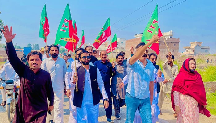 PTI workers stage the protest against constitutional amendment and party founder Imran Khans imprisonment in Chiniot city, Punjab, on October 18, 2024. — X/@PTIofficial