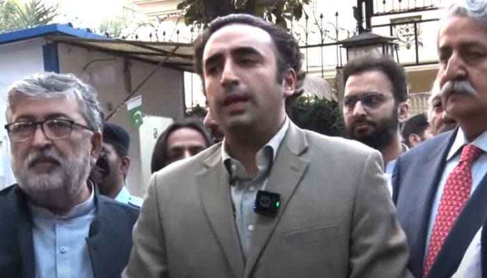 Pakistan Peoples Party Chairman Bilawal Bhutto Zardari addresses a press conference on October 19, 2024. — Screeengrab via Geo News