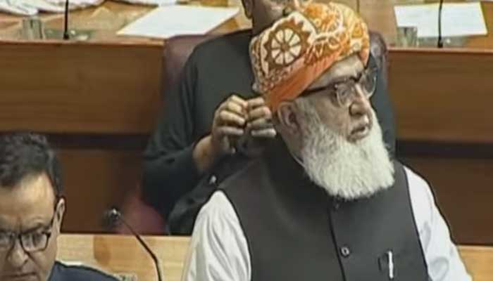 JUI-F chief Maulana Fazlur Rehman speaks at National Assembly floor in Islamabad, October 21, 2024. — Screengrab via Geo News