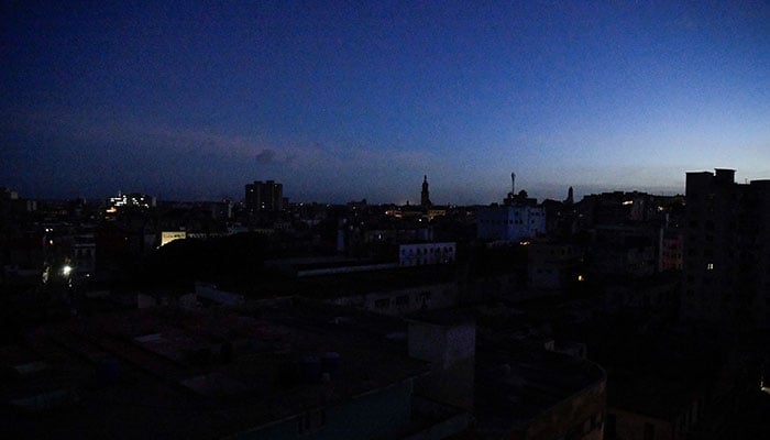 Buildings are pictured during a blackout as the countrys electrical grid collapsed again on Sunday, according to Cubas energy and mines ministry, in the latest setback to the governments efforts to restore power to the island, in Havana, Cuba on October 20, 2024. — Reuters