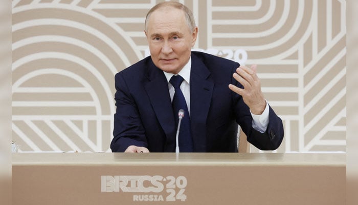 Russian President Vladimir Putin attends a meeting with heads of leading media outlets from the BRICS member countries in Moscow Region, Russia October 18, 2024. — Reuters